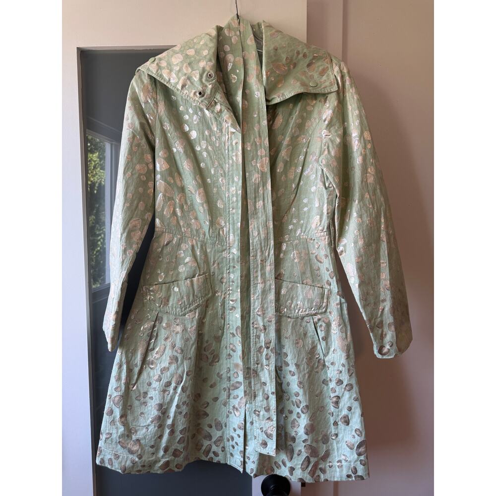 Women's Samuel Dong Mint Green and Silver pleated shawl collar coat Small